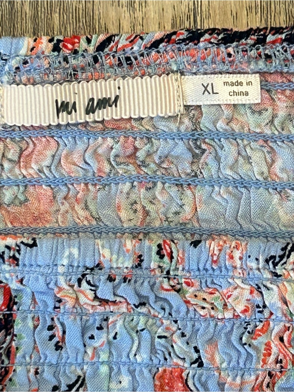 Mi Ami Boho Paisley Smocked Peplum Top Blue Coral Puff Sleeve XL - Picture 2 of 9
